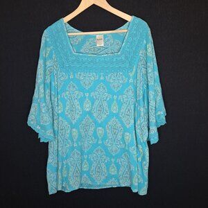 💙 Blair Paisley 100% Cotton Lined Relaxed Fit Size 2X Blouee Loose Fit Casual C